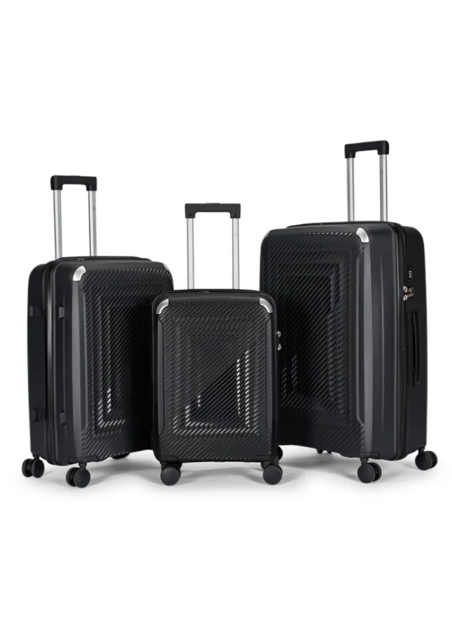 ليمرا طقم شنط سفر مكون من 3 حقائب أمتعة بعجلات و بتصميم صلب وقوي مصنوع  من مادة البولي بوربلين لون أسود